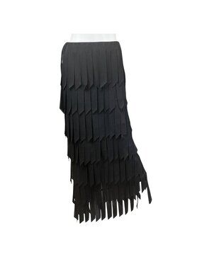 Tadashi Shoji Skirt Womens  M Black Fringe Layered Maxi Vintage 90s Made in USA